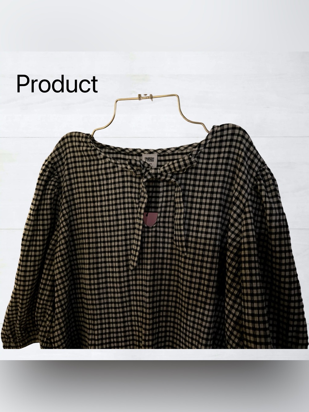 🇨🇦🆕NWT SMASH+TESS | XL | Black Gingham & peplum Valentina Puff Sleeves Top - Picture 5 of 16